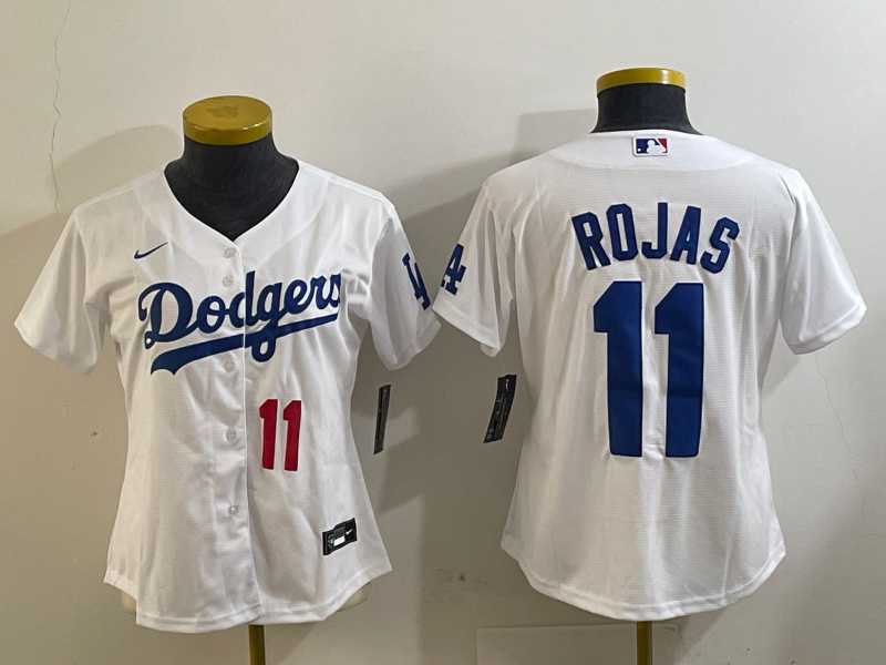 Women%27s Los Angeles Dodgers #11 Miguel Rojas Number White Cool Base Stitched Jersey